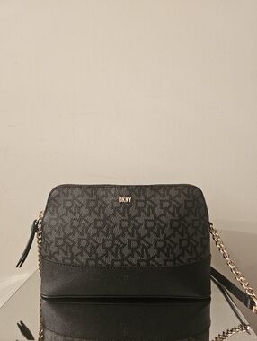 DKNY Black Logo Crossbody Bag with Gold Chain